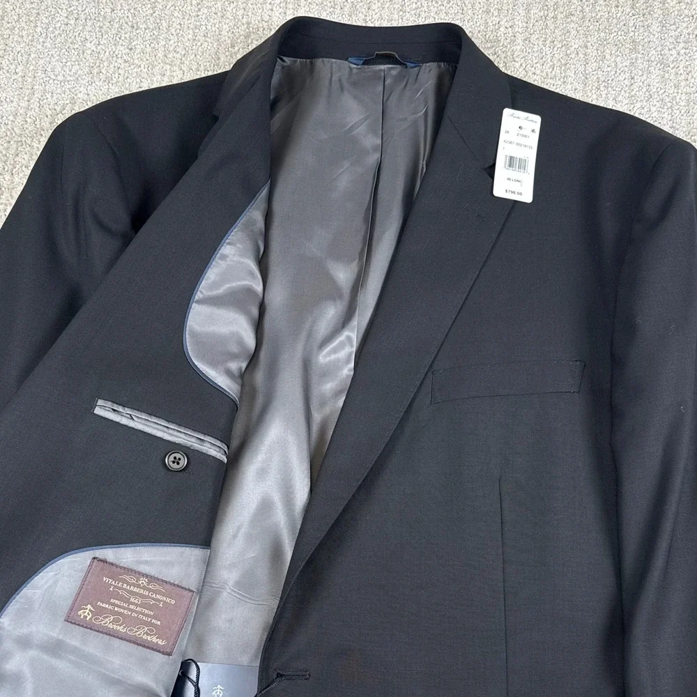 NEW Brooks Brothers Men 46L (40x34) Black Explorer Vitale Barberis Canonico Suit